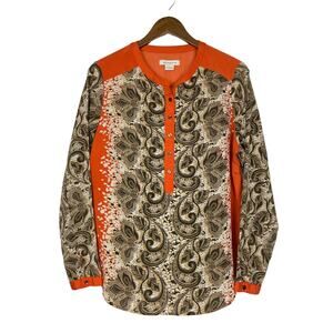 Liz Claiborne | Orange & Brown Popover Long Sleeve Career Casual Blouse